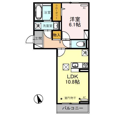 オペラハウス飯塚(1LDK/1階)の間取り写真
