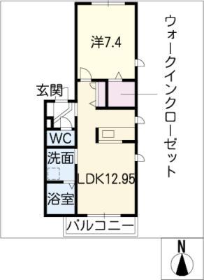 クラヴィエ鹿田(1LDK/2階)の間取り写真