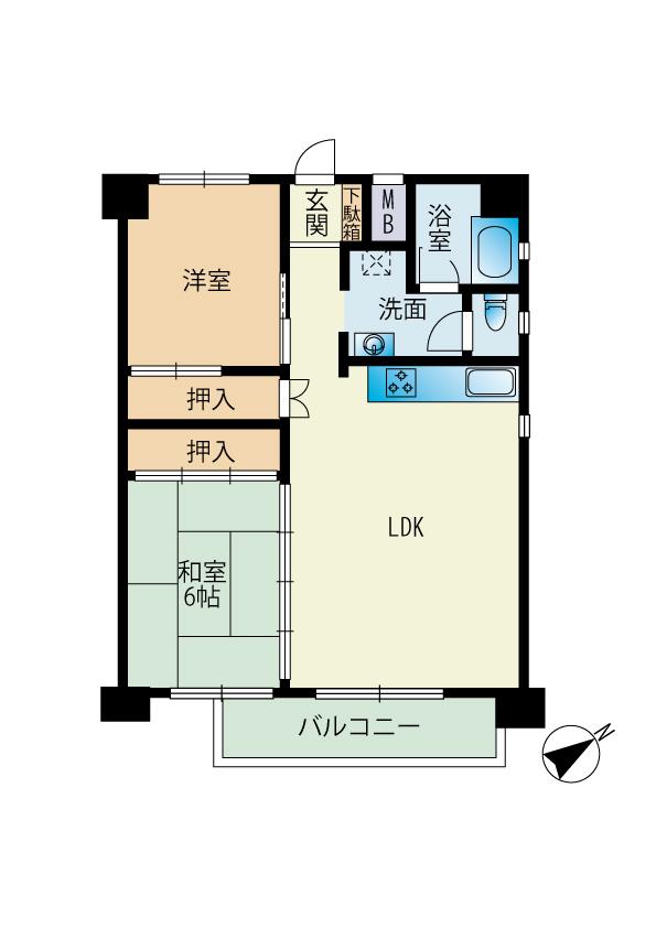 オーエヌ大橋ビル(2LDK/6階)の間取り写真