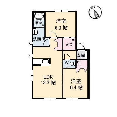グランマストシエロ IV棟(2LDK/1階)の間取り写真