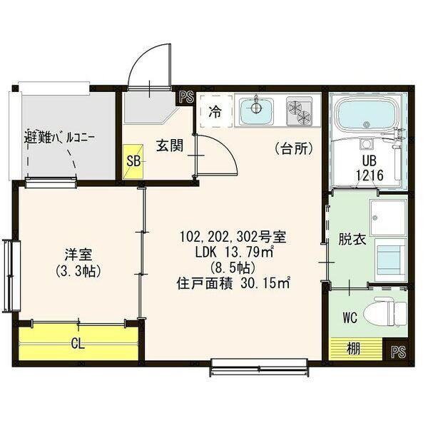 シャルム名古屋II(1LDK/2階)の間取り写真