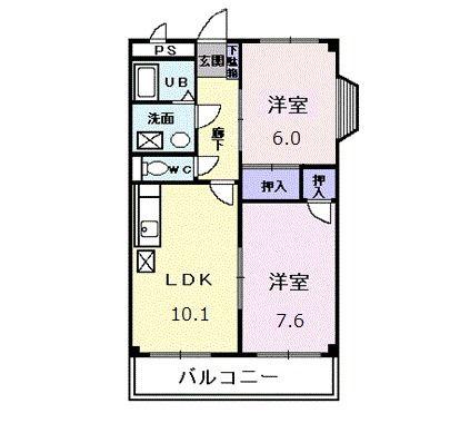 キャッスル上条(2LDK/2階)の間取り写真