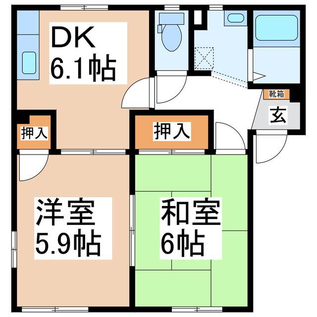 フレグランスリバーサイドB(2DK/1階)の間取り写真