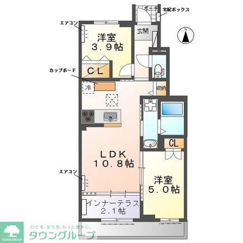 ウエストビレッヂII(2LDK/1階)の間取り写真