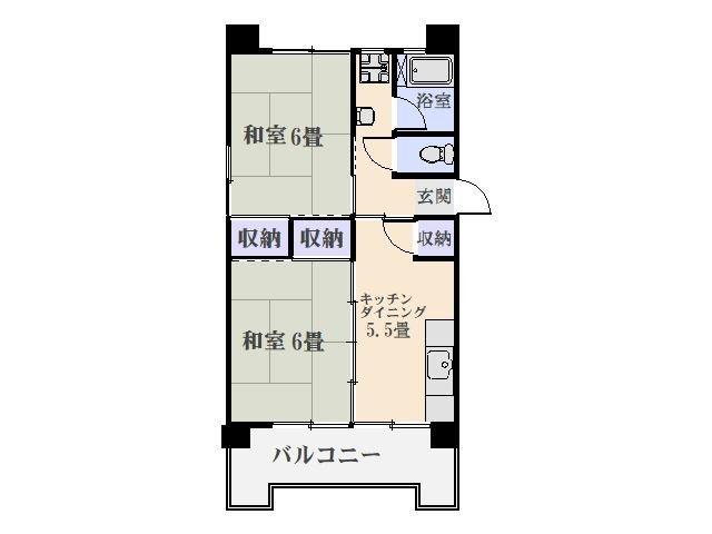 鴨池2丁目団地1号棟(2DK/13階)の間取り写真