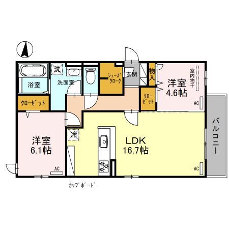 フェリシア東田辺(2LDK/2階)の間取り写真
