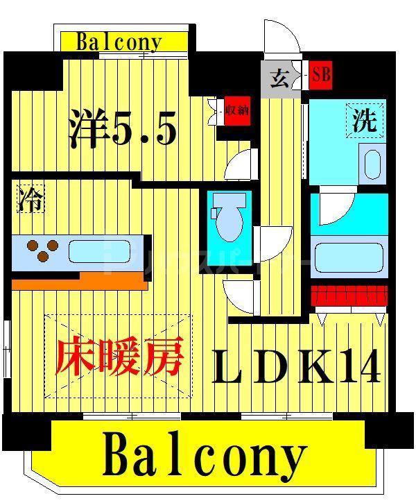 ユリカロゼ西新井(1LDK/5階)の間取り写真