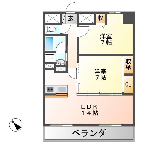 スカイヒルズマンション(2LDK/2階)の間取り写真