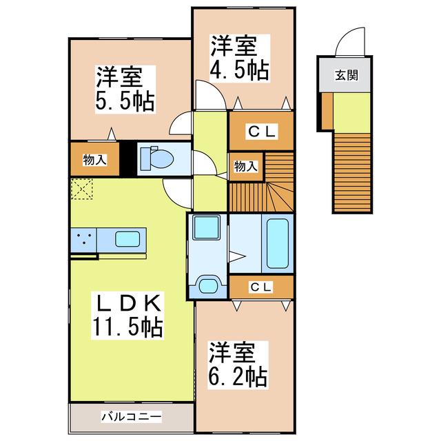 サンハイツ3(3LDK/2階)の間取り写真