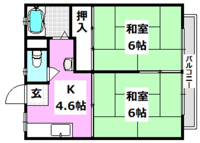 スカイハイツ(2K/1階)の間取り写真