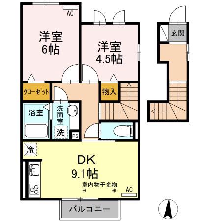 ローズクォーツ(2LDK/1階)の間取り写真
