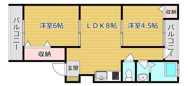 阿武野第2マンション(2LDK/2階)の間取り写真