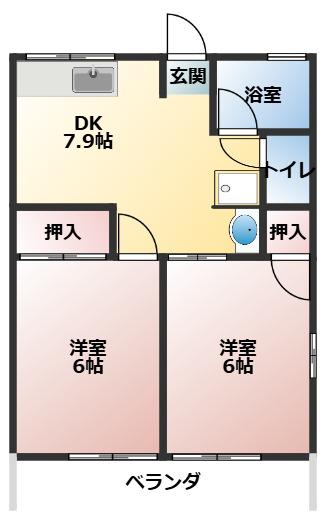 シティハイムユートピアT(2DK/1階)の間取り写真