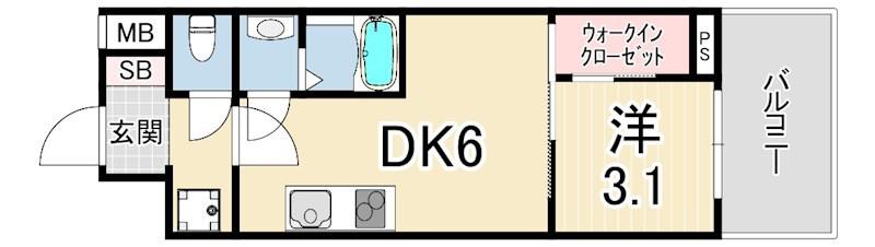 セレニテ西元町アリエ(1DK/6階)の間取り写真