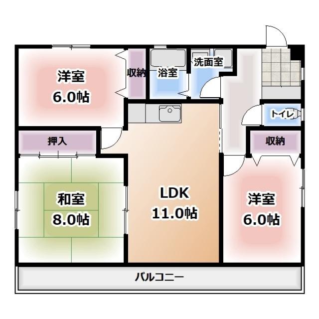マーベラス栄和 B棟(3LDK/2階)の間取り写真