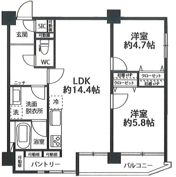 上板橋ハウス(2LDK/4階)の間取り写真