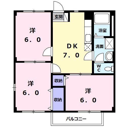 レインボーハイツ(3DK/2階)の間取り写真