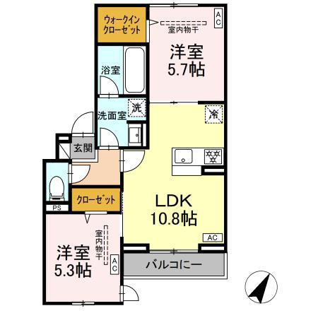 イヴレーア南台(2LDK/2階)の間取り写真