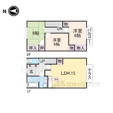 ヴィラ東生駒(3LDK/1階)の間取り写真