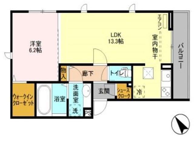 カーサ L(1LDK/3階)の間取り写真