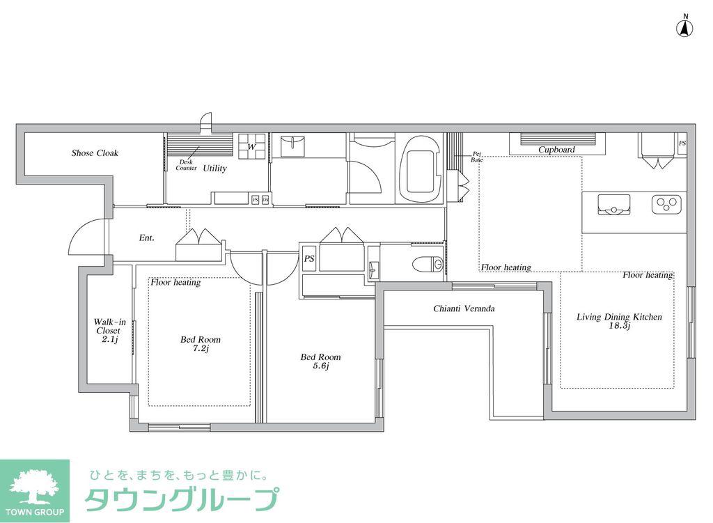 FIORE白壁(2LDK/2階)の間取り写真