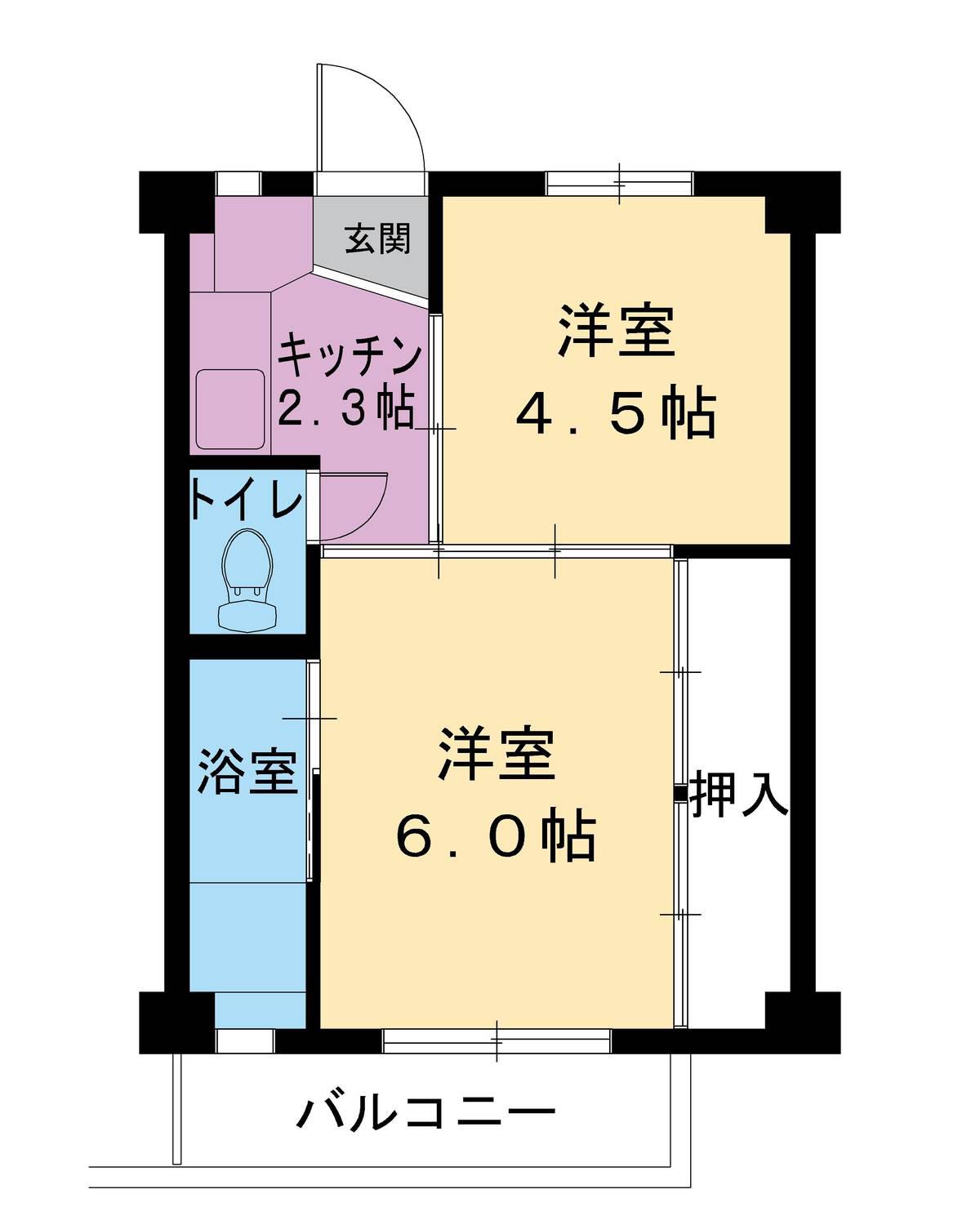 ビレッジハウス陶町(2K/1階)の間取り写真