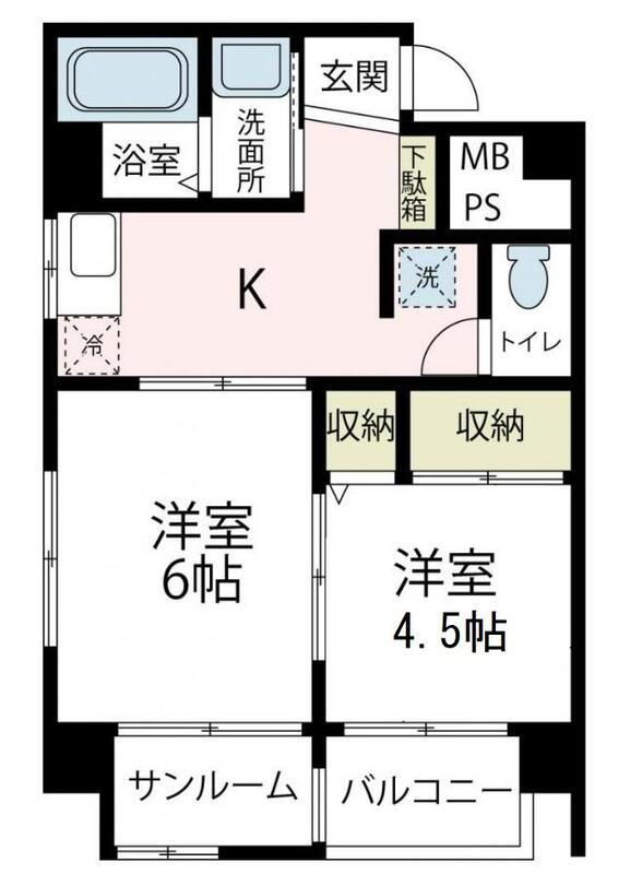 清水ビル(2DK/3階)の間取り写真