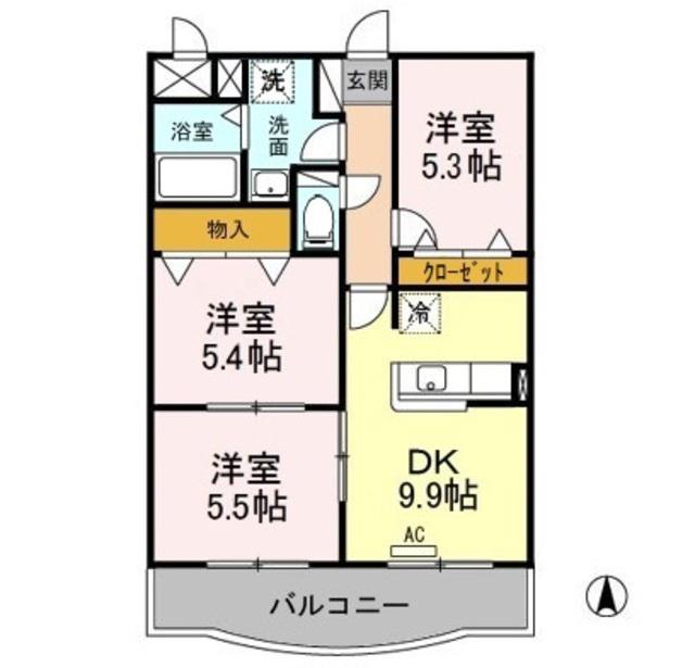 メルヴェイユII(3DK/2階)の間取り写真