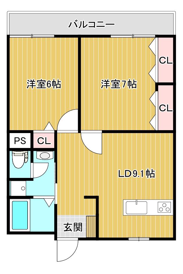 山二ツ・マンション(2LDK/4階)の間取り写真