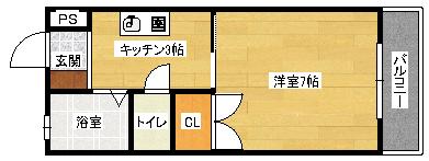 アーバン田部II(1K/1階)の間取り写真