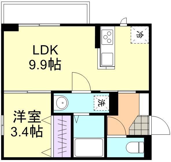 フォルティス四十瀬(1LDK/3階)の間取り写真