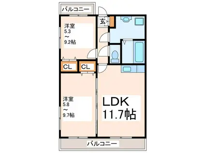 MIYAJINOコートステージ(2LDK/1階)の間取り写真