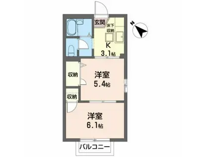 サンヒルズ旭ヶ丘(2K/2階)の間取り写真