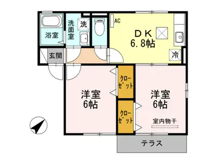 ジュパールI棟(2DK/1階)の間取り写真