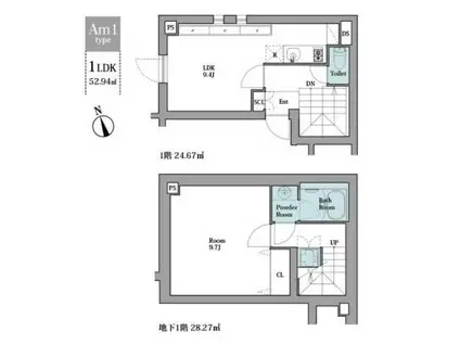 LEGALAND早稲田鶴巻町(1LDK/B1階)の間取り写真