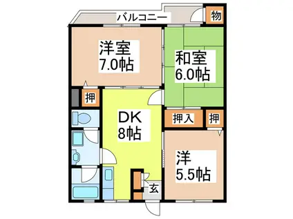 八代トップマンション(3DK/7階)の間取り写真