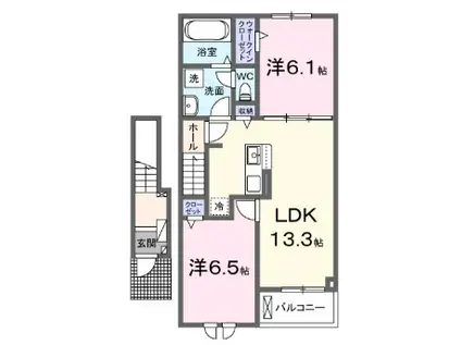 ル・レーヴI(2LDK/2階)の間取り写真