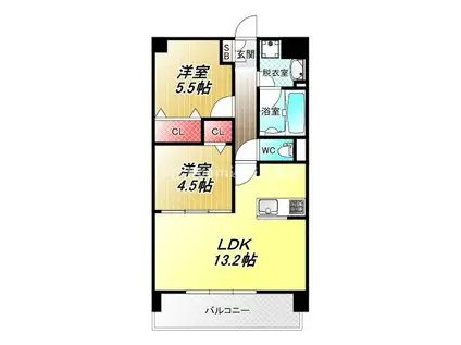 ディエスベアティ久宝寺口(2LDK/2階)の間取り写真