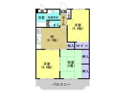 エトワール弐番街壱号館(3DK/1階)の間取り写真