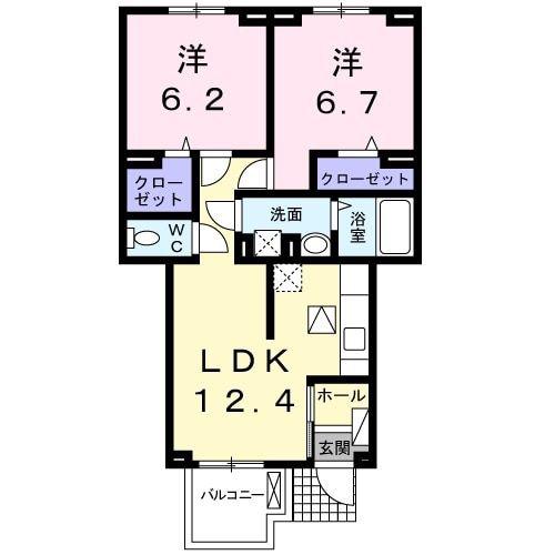 ル シェル ブルーB(2K/1階)の間取り写真