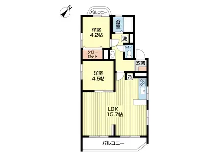 鎌倉ホワイトハウス(2LDK/1階)の間取り写真