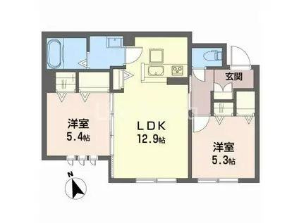 ベレオ中島田(2LDK/1階)の間取り写真