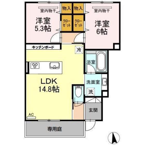 レーブコート(2LDK/1階)の間取り写真