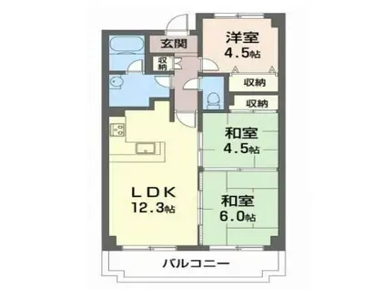 ヒュースー丘弐番館(3LDK/3階)の間取り写真