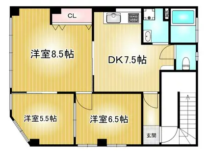 三鈴屋ビル(3DK/3階)の間取り写真