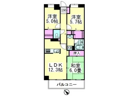 シャトルリープ竹ノ塚(3LDK/2階)の間取り写真