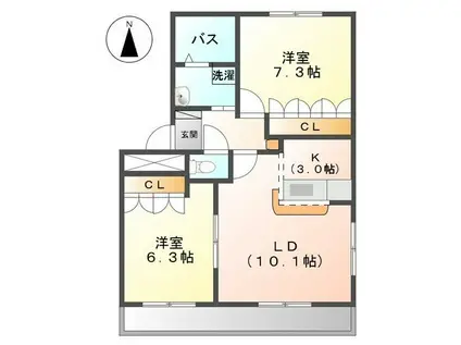 アーバンフローラ(2LDK/1階)の間取り写真