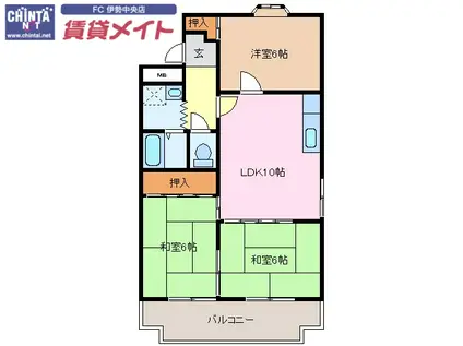 松月マンション(3LDK/1階)の間取り写真