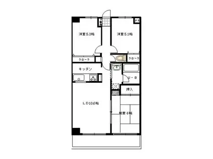 プライムコート(3LDK/3階)の間取り写真