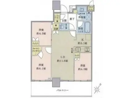 タワーマンション 南東向き 高層階 眺望良好 3LDK 更新可(3LDK/17階)の間取り写真